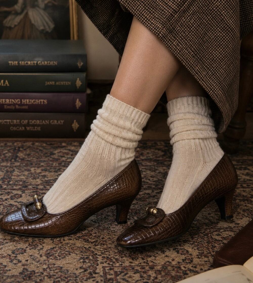 Vintage Town & Country Brown Croc Embossed Kitten Heel Pumps 90s academia 7.5